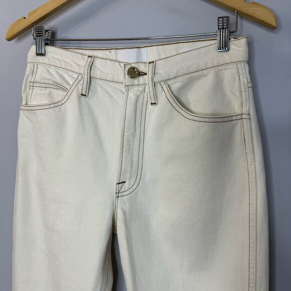 Frame Le Italien Straight Jeans High Rise Cream Rigid Denim Cream Preppy Sz 25 - Picture 6 of 15